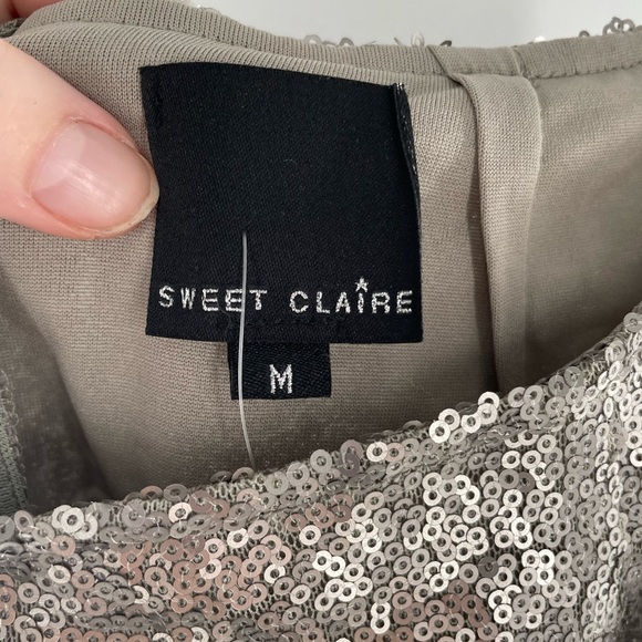 NWT Sweet Claire Pewter Sequins Lined Stretchy Pencil Skirt - Picture 3 of 9